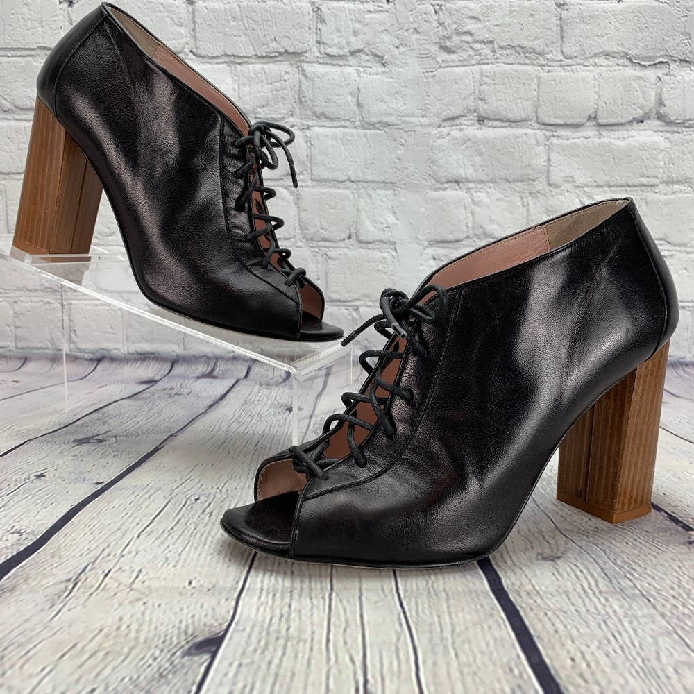 Kate Spade Inella Black Open Toe Lace Up Booties